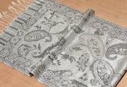 OMVAI Ornamental Paisley Premium Woven Silk Stole - White Silver