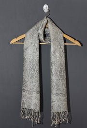 OMVAI Victorian Paisley Premium Woven Silk Stole - White Silver