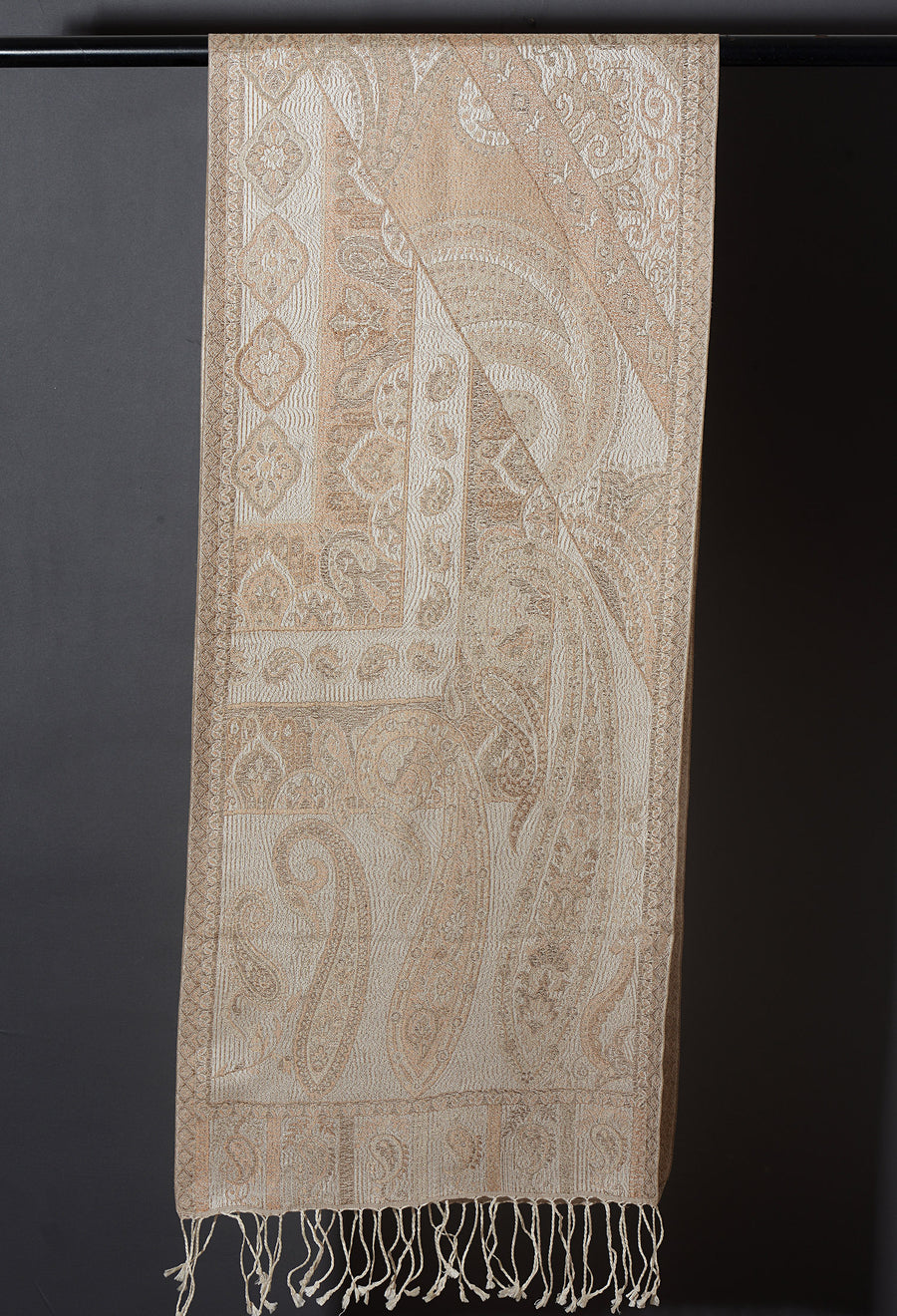 OMVAI Victorian Paisley Premium Woven Silk Stole - Nude Gold