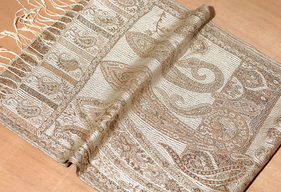 OMVAI Victorian Paisley Premium Woven Silk Stole - Nude Gold