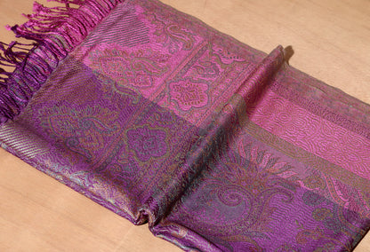 OMVAI Ornamental Paisley Premium Woven Silk Stole - Lavender