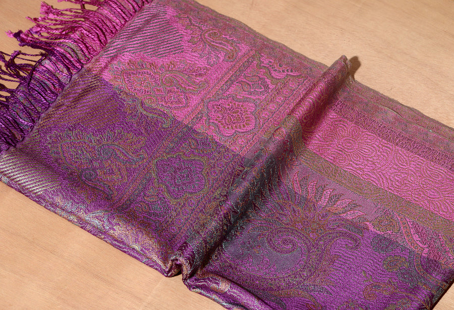 OMVAI Ornamental Paisley Premium Woven Silk Stole - Lavender