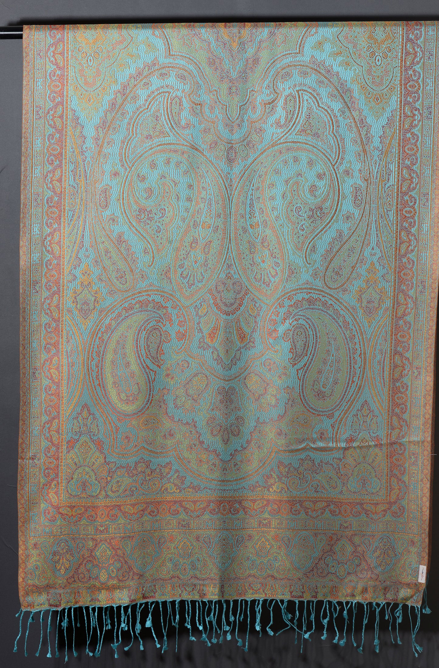 OMVAI Ornamental Paisley Premium Woven Silk Stole - Aqua Blue