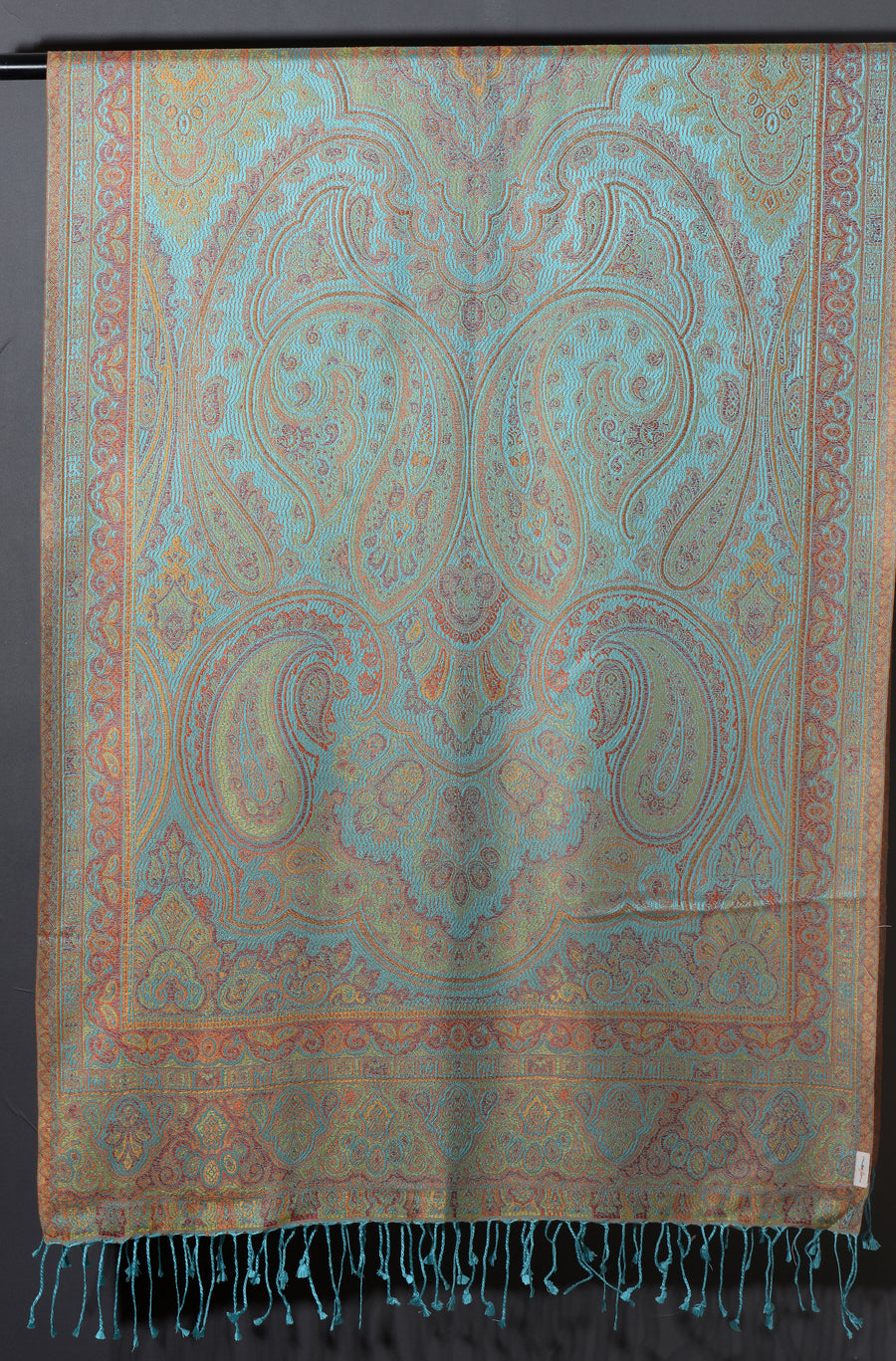 OMVAI Ornamental Paisley Premium Woven Silk Stole - Aqua Blue