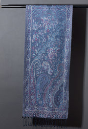 OMVAI Victorian Paisley Premium Woven Silk Stole - Blue Regalia