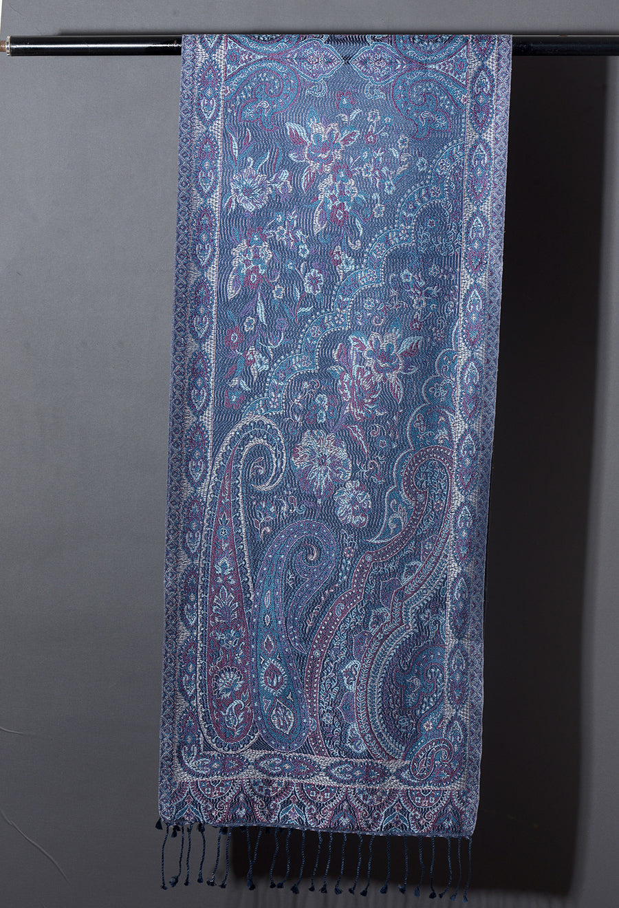 OMVAI Victorian Paisley Premium Woven Silk Stole - Blue Regalia