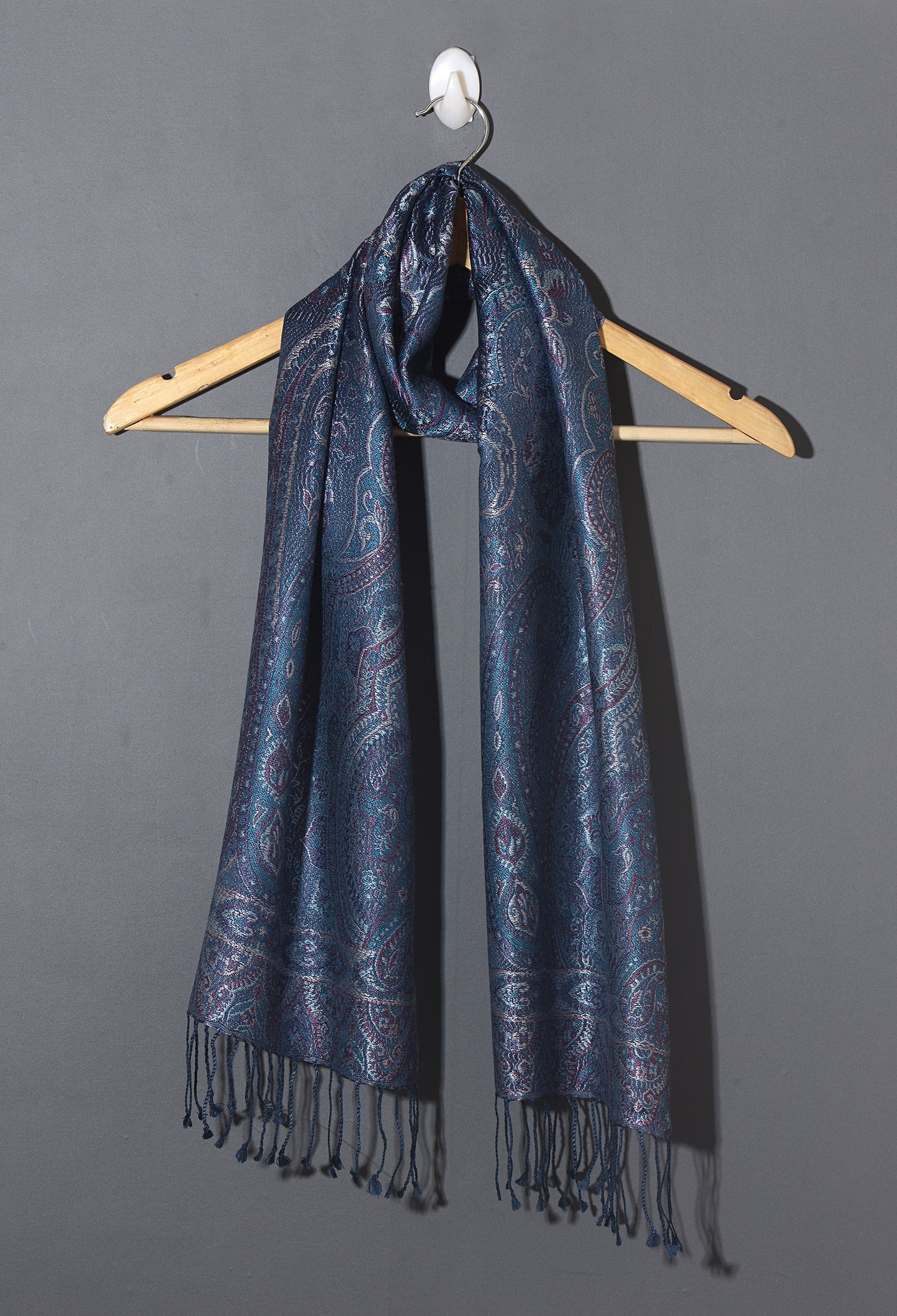 OMVAI Victorian Paisley Premium Woven Silk Stole - Blue Regalia