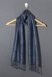 OMVAI Victorian Paisley Premium Woven Silk Stole - Blue Regalia