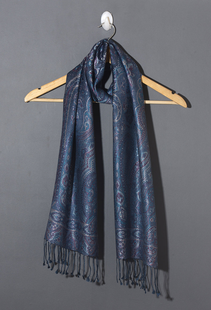 OMVAI Victorian Paisley Premium Woven Silk Stole - Blue Regalia