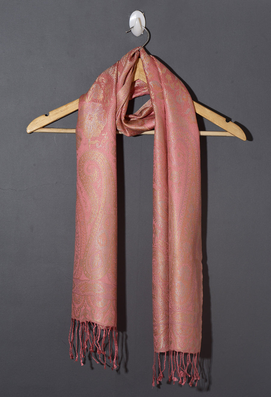 OMVAI Victorian Paisley Premium Woven Silk Stole - Peachy Pink