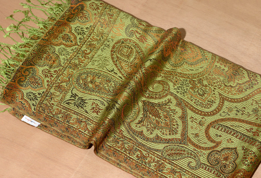 OMVAI Victorian Paisley Premium Woven Silk Stole -  Yellow Iris