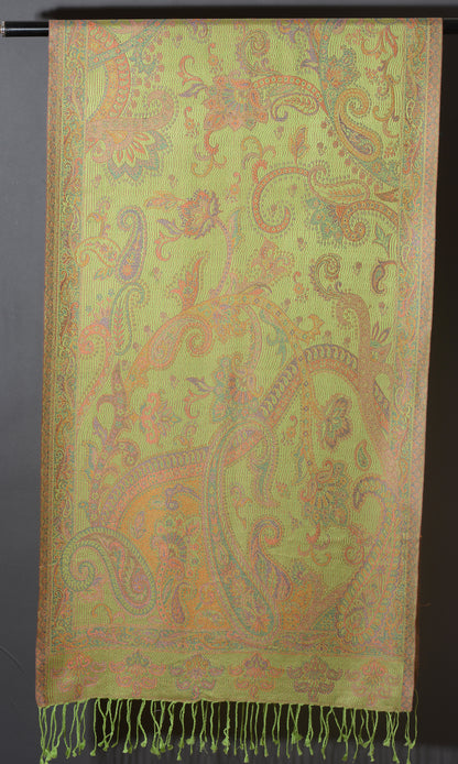 OMVAI Victorian Paisley Premium Woven Silk Stole -  Warm Yellow