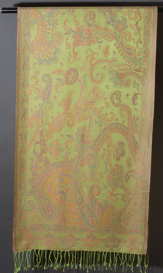 OMVAI Victorian Paisley Premium Woven Silk Stole -  Warm Yellow