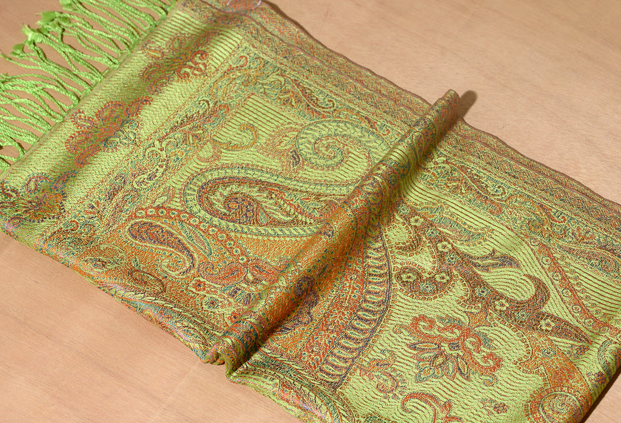 OMVAI Victorian Paisley Premium Woven Silk Stole -  Warm Yellow