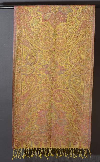 OMVAI Victorian Paisley Premium Woven Silk Stole - Sunshine Yellow