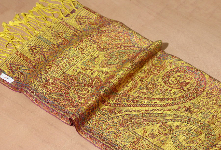 OMVAI Victorian Paisley Premium Woven Silk Stole -  Sunshine Yellow