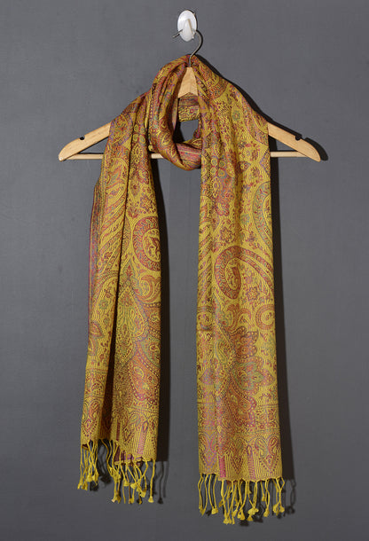OMVAI Victorian Paisley Premium Woven Silk Stole - Sunshine Yellow