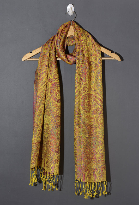 OMVAI Victorian Paisley Premium Woven Silk Stole - Sunshine Yellow