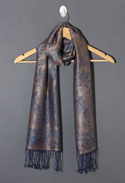 OMVAI Victorian Paisley Premium Woven Silk Stole - Copper Blue