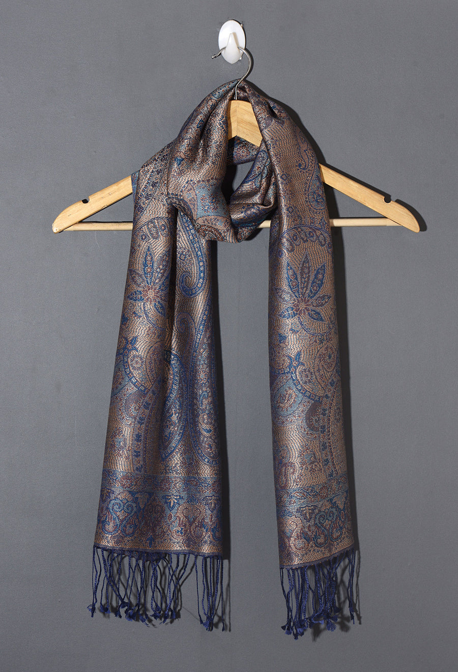 OMVAI Victorian Paisley Premium Woven Silk Stole -  Copper Blue