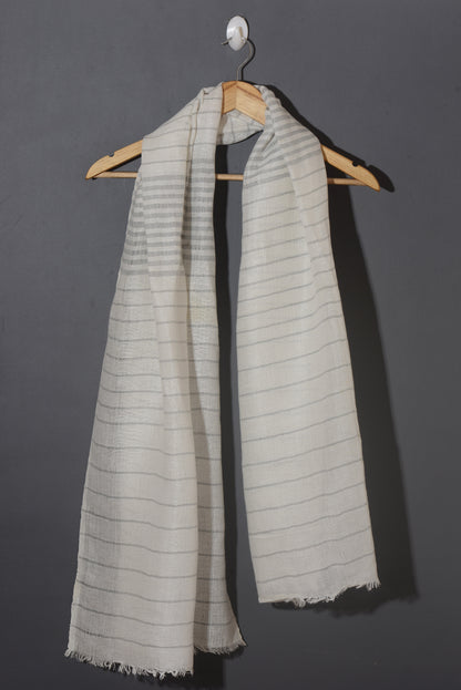 Linen Classic Stripes Stole - Silver Grey
