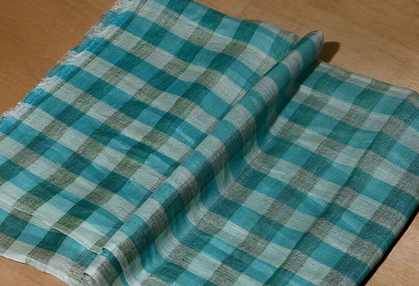 Linen Classic Gingham Checks - Turquoise Blue
