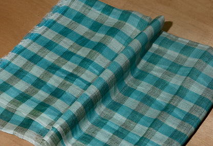 Linen Classic Gingham Checks - Turquoise Blue