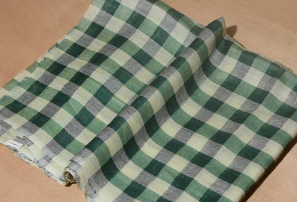 Linen Classic Gingham Checks - Green with Butter cup yellow