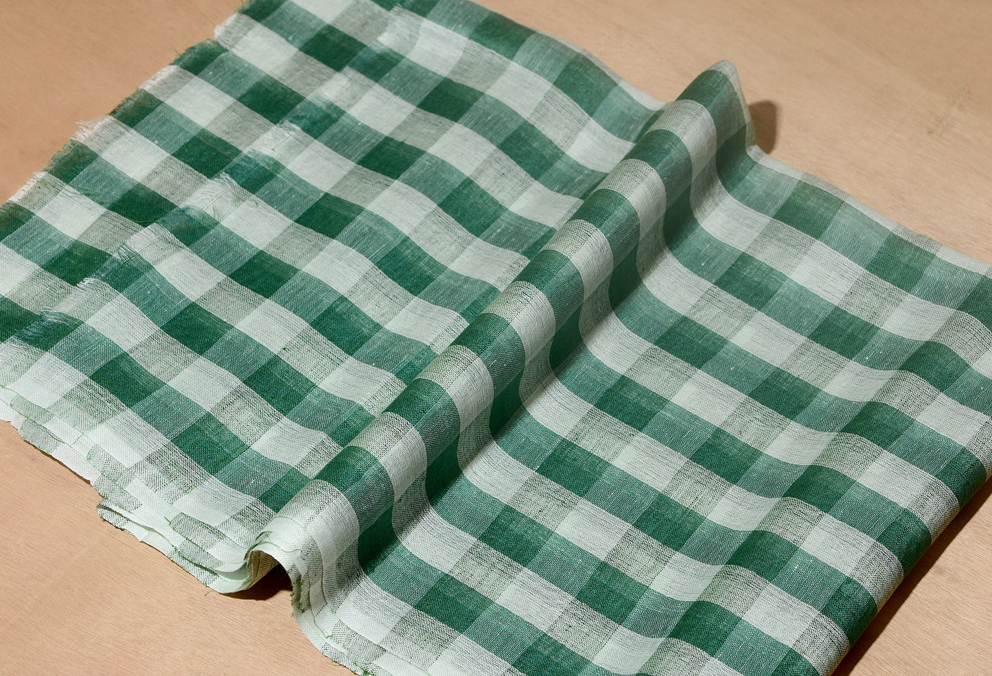 Linen Classic Gingham Checks - Green with grey