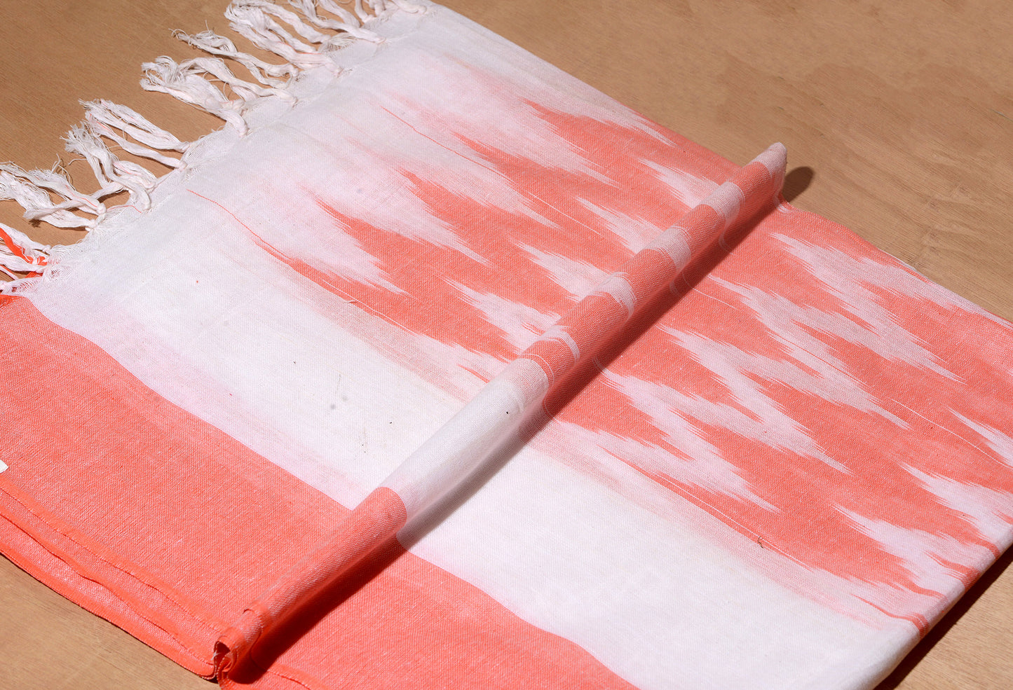 OMVAI The IKAT Dupatta with Tassels  - Classy Coral
