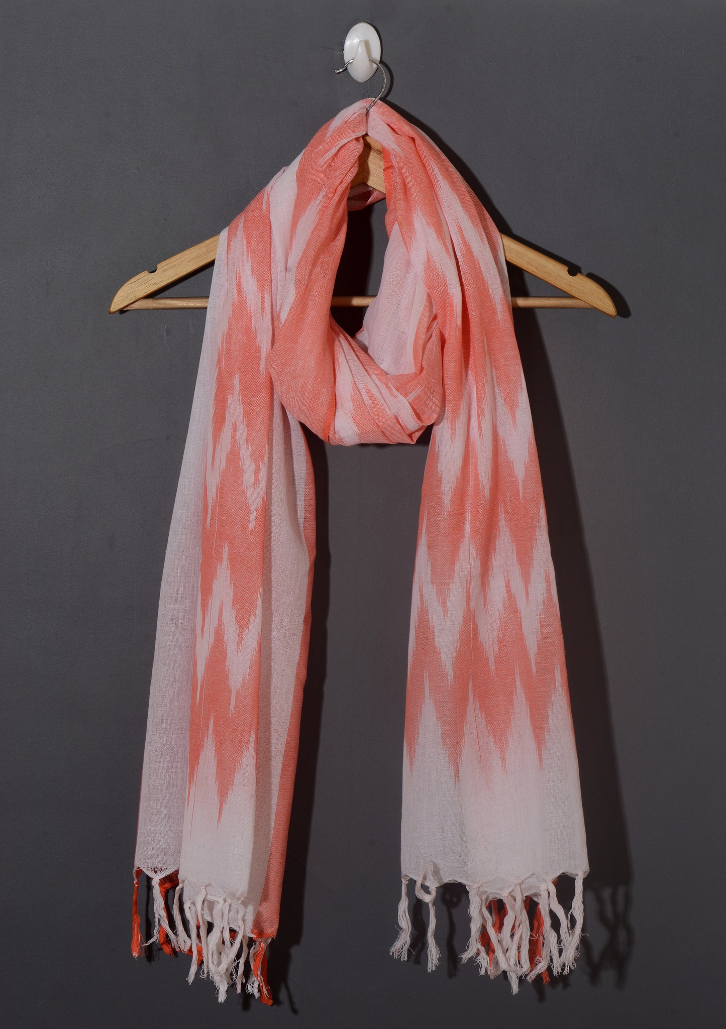 OMVAI The IKAT Dupatta with Tassels  - Classy Coral