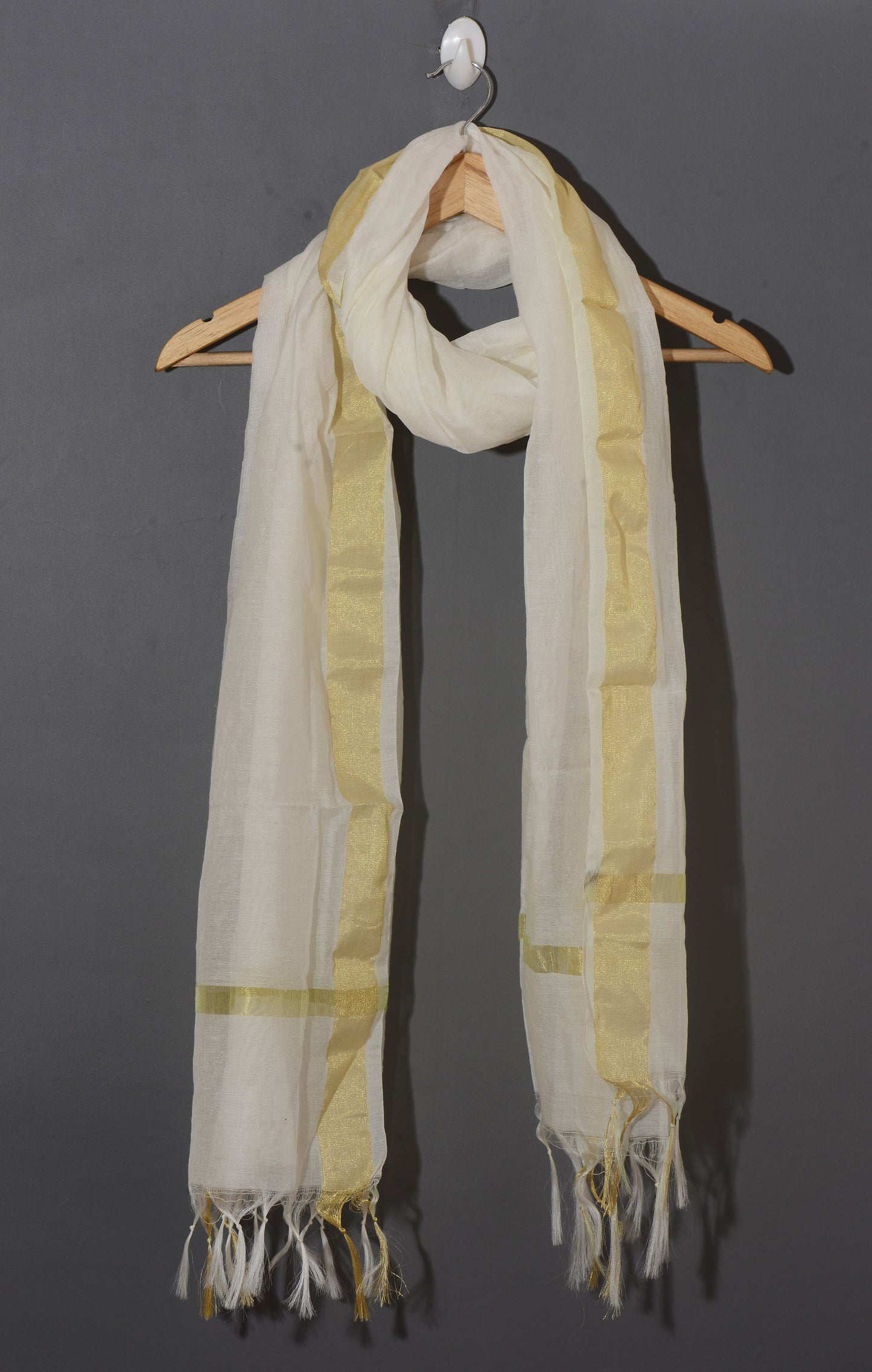 OMVAI Golden Border Chanderi Silk Dupatta - Pure White