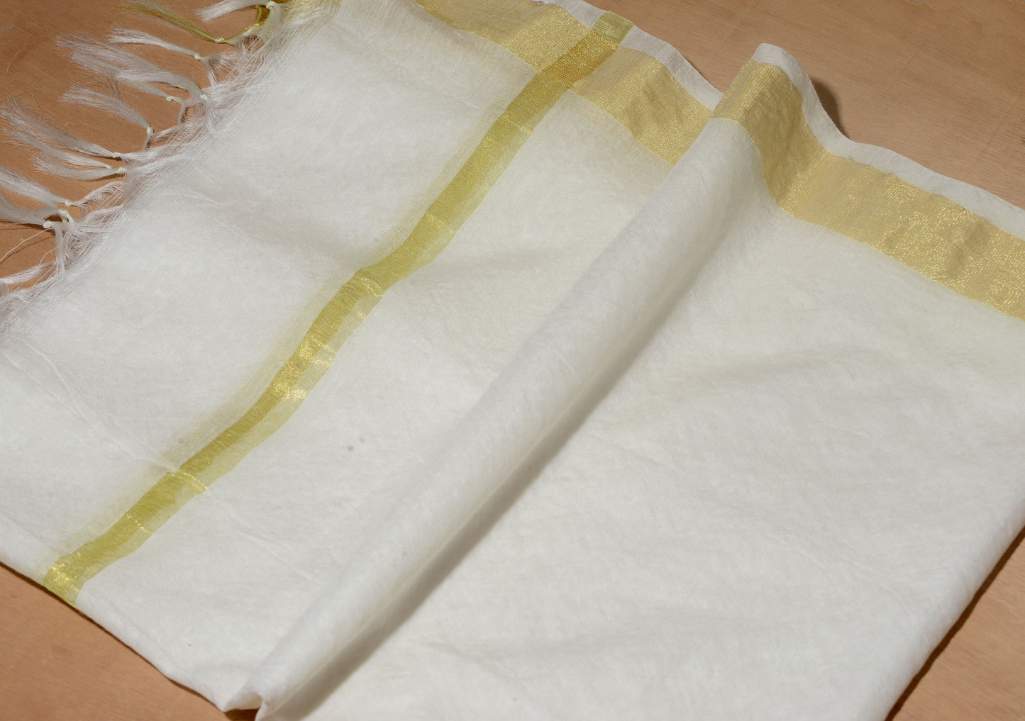 OMVAI Golden Border Chanderi Silk Dupatta - Pure White