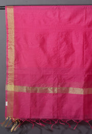 OMVAI Golden Border Chanderi Silk Dupatta - Hot Pink