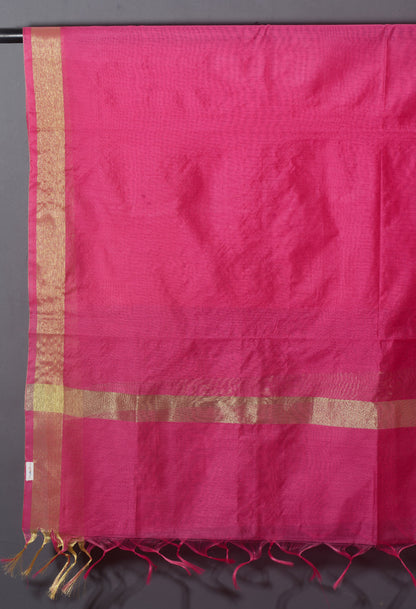 OMVAI Golden Border Chanderi Silk Dupatta - Hot Pink