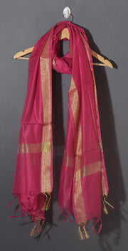 OMVAI Golden Border Chanderi Silk Dupatta - Hot Pink
