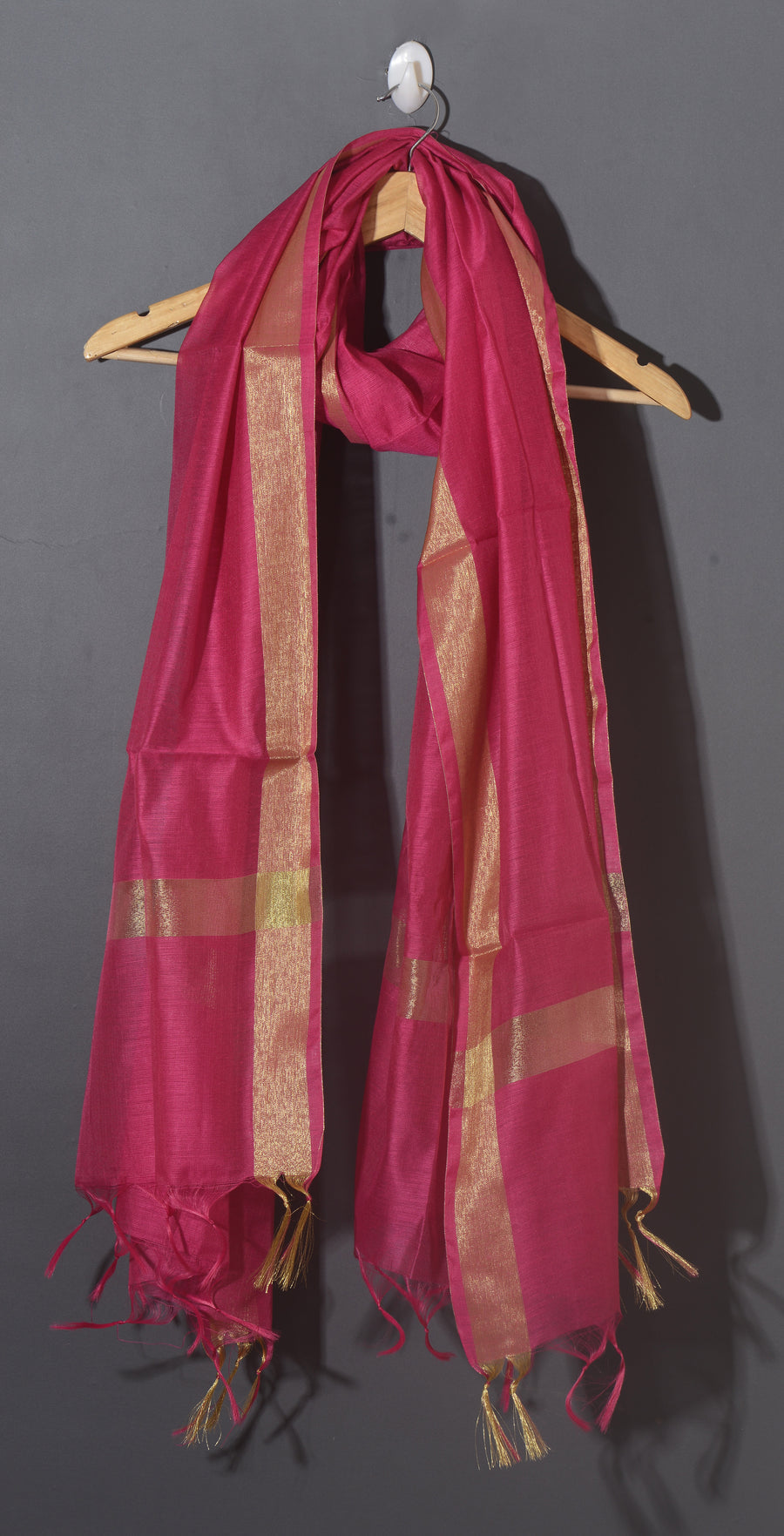 OMVAI Golden Border Chanderi Silk Dupatta - Hot Pink