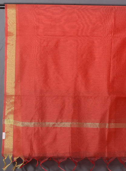 OMVAI Golden Border Chanderi Silk Dupatta - Royal Red