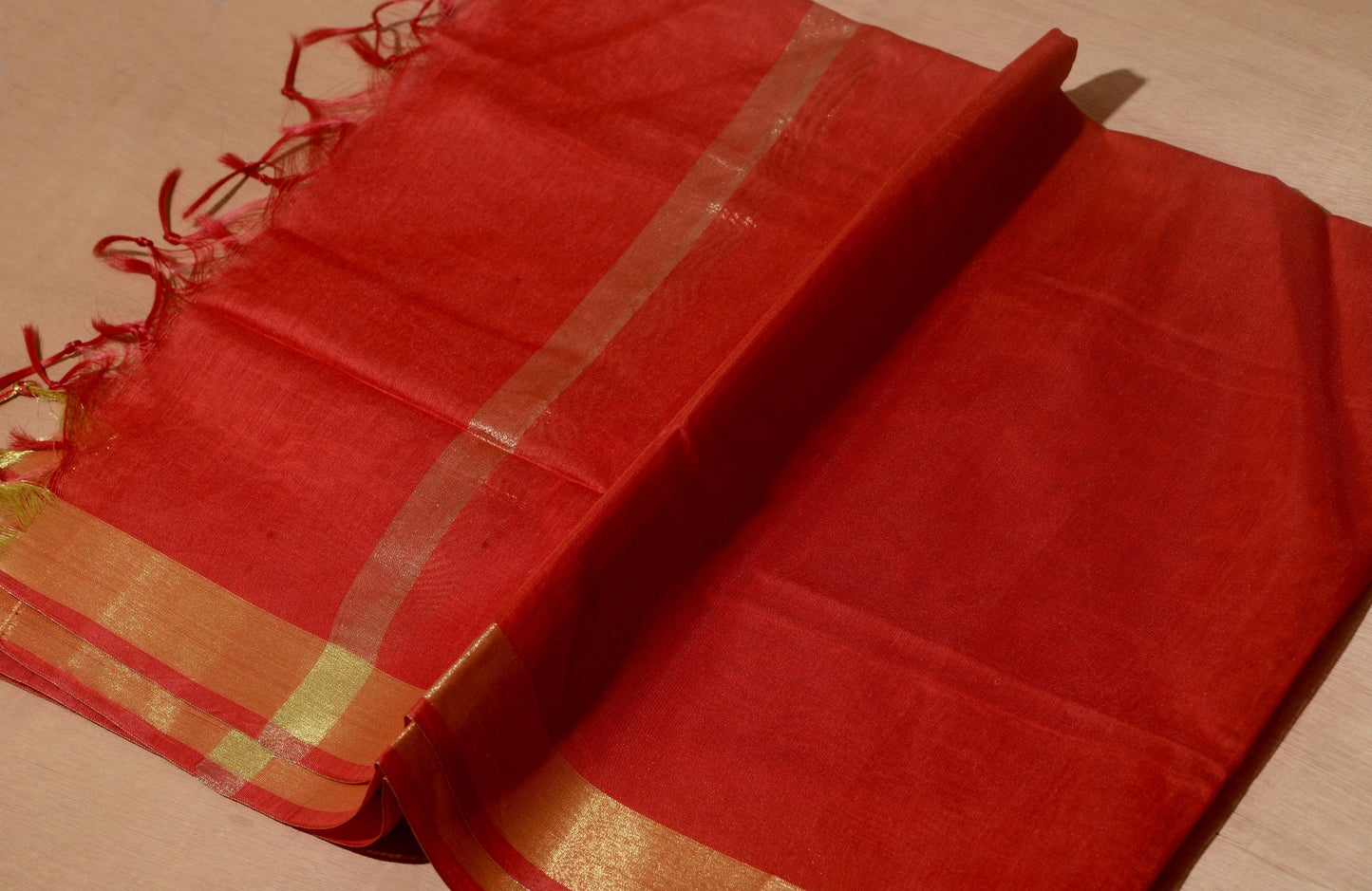 OMVAI Golden Border Chanderi Silk Dupatta - Royal Red