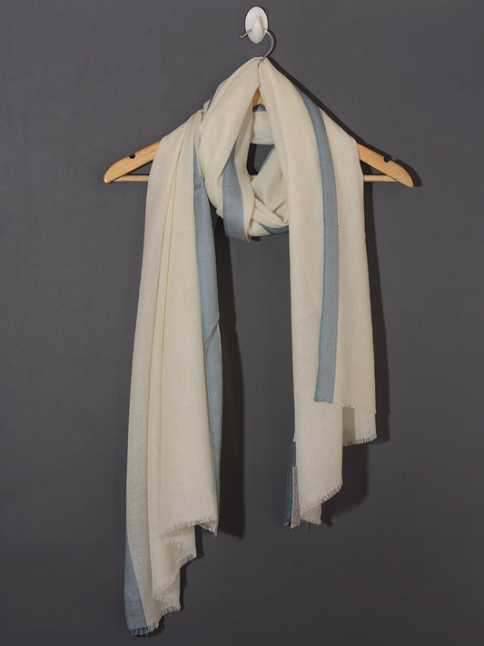 Silver Grey Striped Border Pashmina Stole