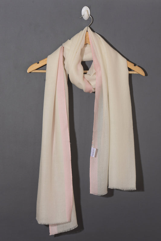 Powder Pink Striped Border Pashmina Stole