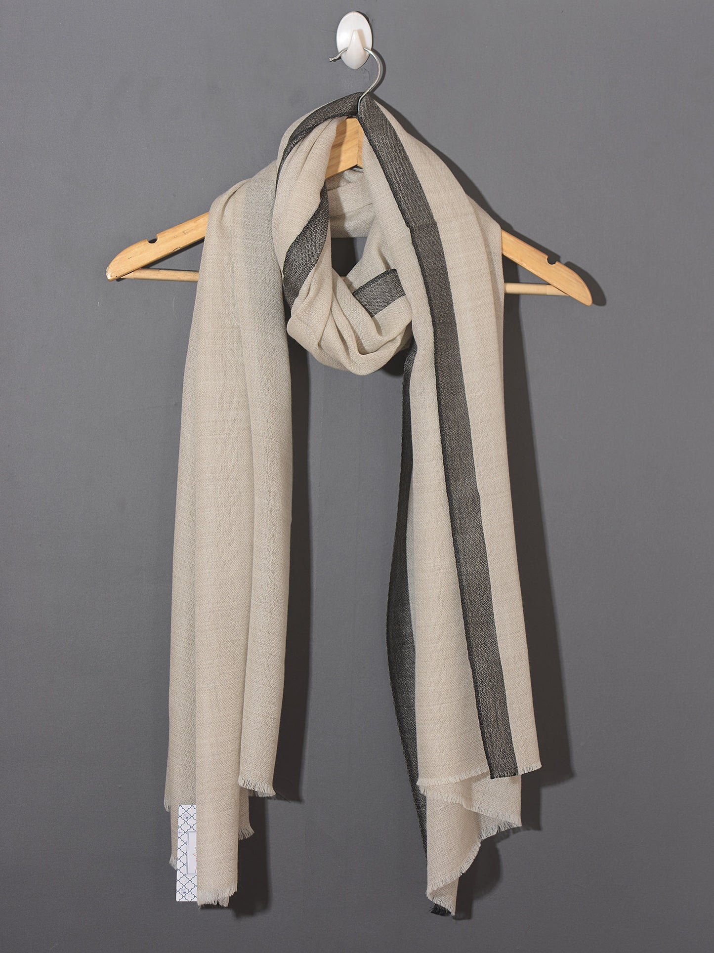 Charcoal Striped Border Pashmina Stole