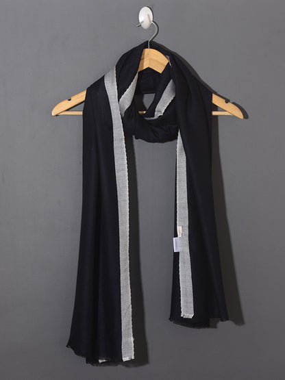 Midnight Blue with White Striped Border Pashmina Stole
