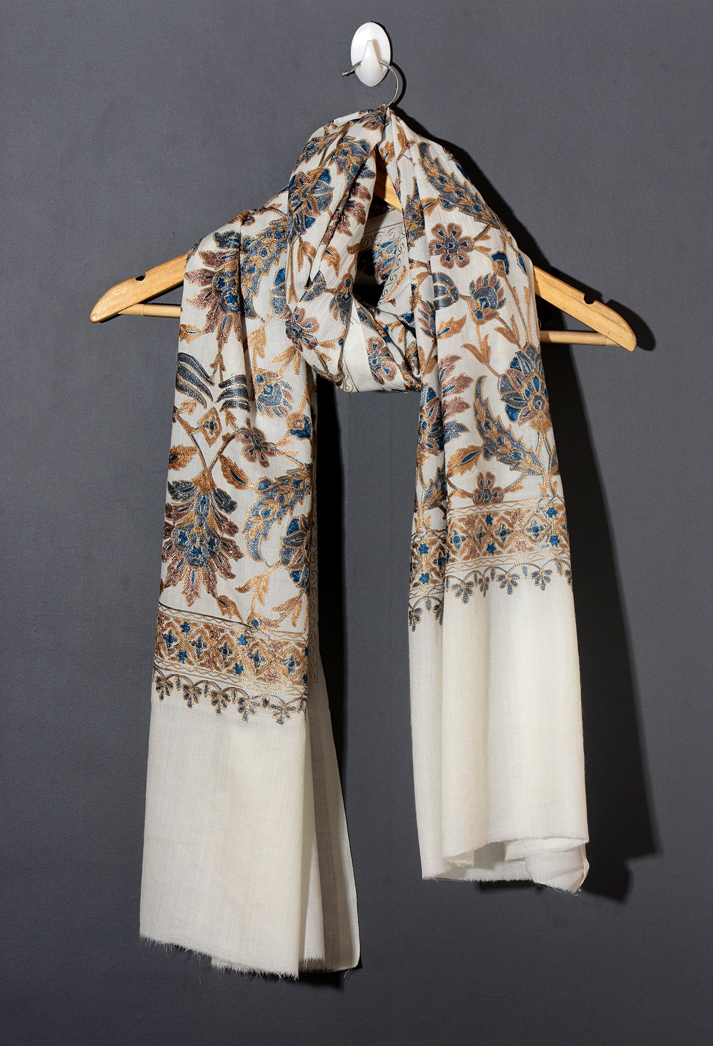Sheen Exquisite Embroidered Stole - Pearl White