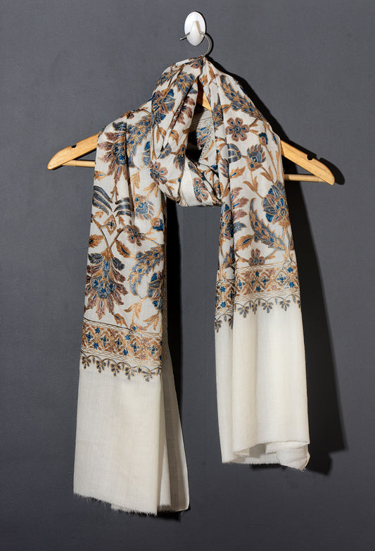 Sheen Exquisite Embroidered Stole - Pearl White