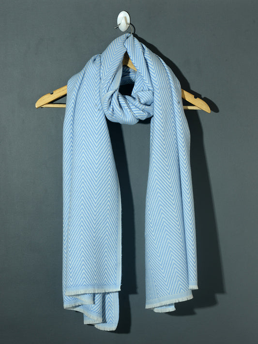 OMVAI Chevron Zig Zag Patterned Acrylic Stole- Premium Winter Wrap | Ocean Blue