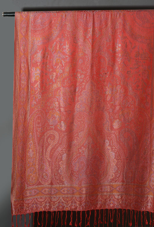 OMVAI Victorian Paisley Pattern Micro Art Silk Stole - Flame Pink