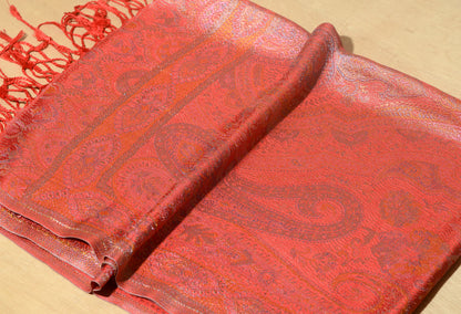 OMVAI Victorian Paisley Pattern Micro Art Silk Stole - Flame Pink