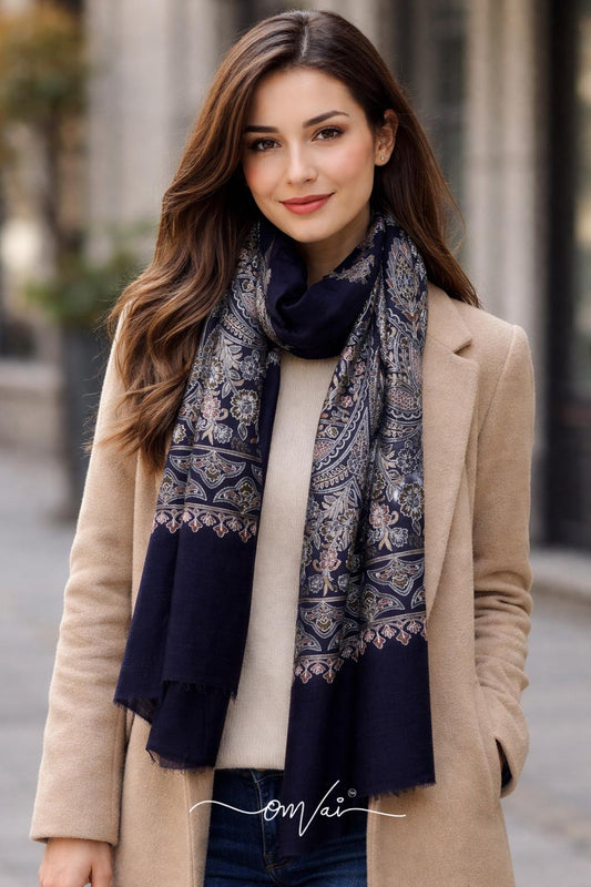 Shahi Exquisite Embroidered Stole - Imperial Blue