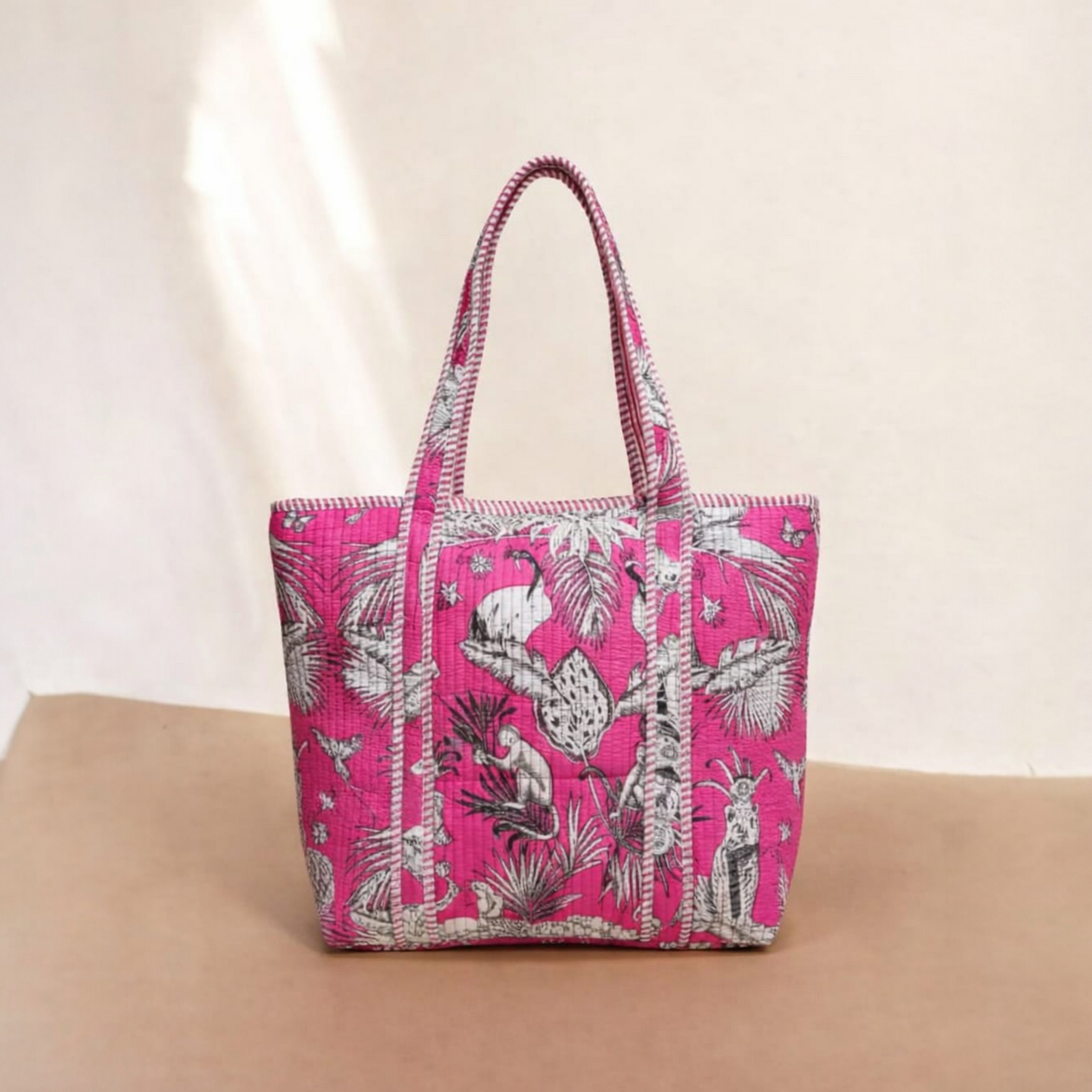 Pink Handcrafted Quilted Tote Bag Set (4-Piece) | Travel, Everyday & Gifting